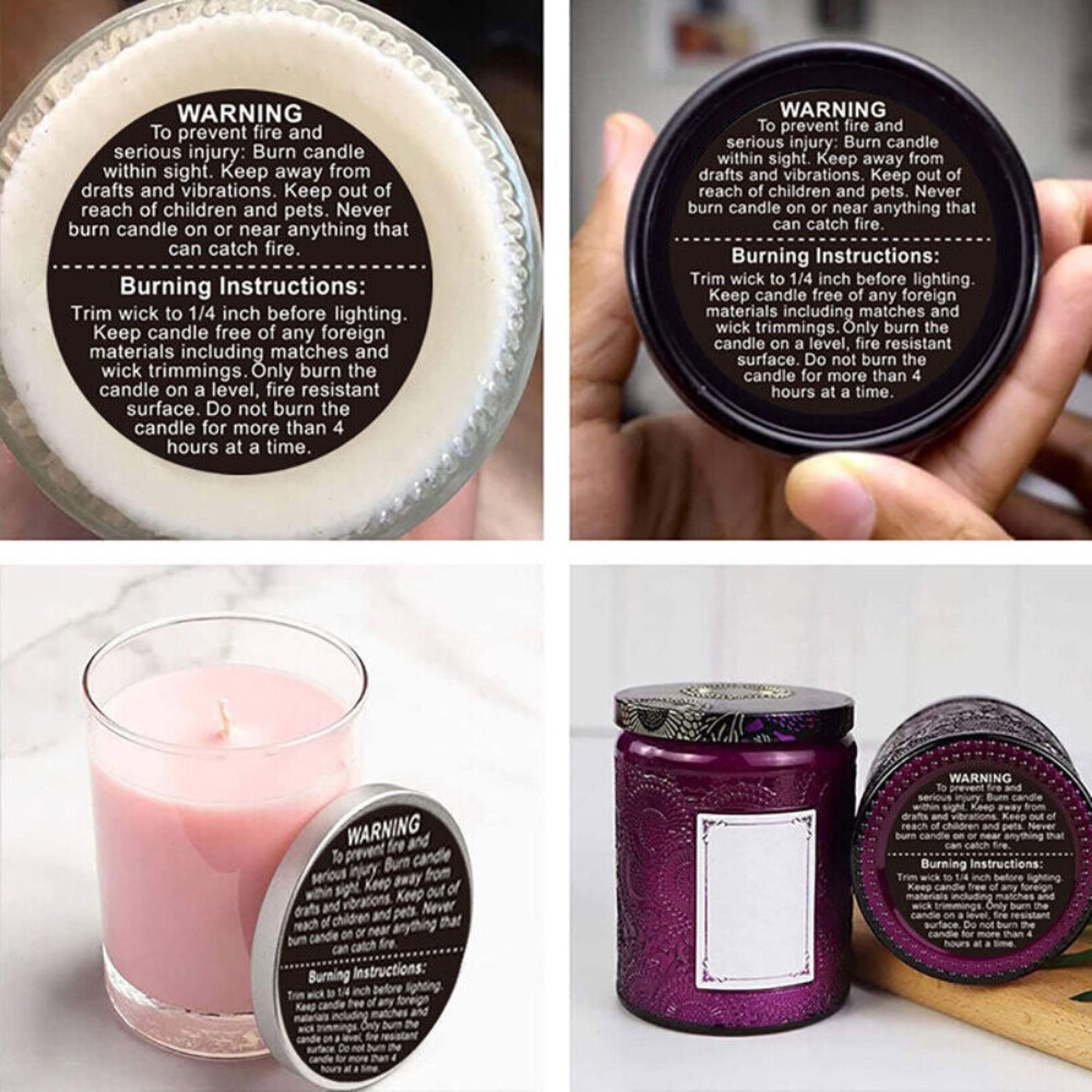 Candle Warning Label - Self-adhesive Label Circular Warning Sticker Wax