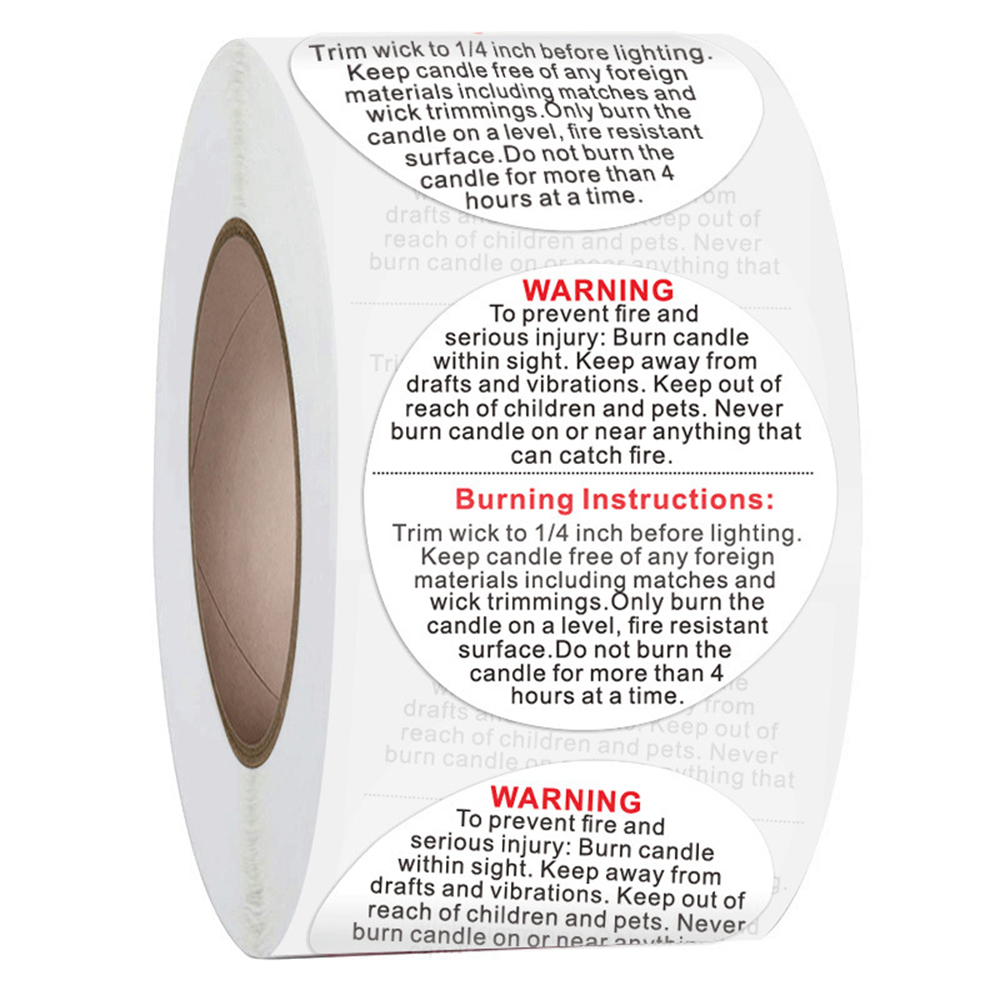 Candle Warning Label - 500pcs/roll 1.5inch Candle Jar Container Label