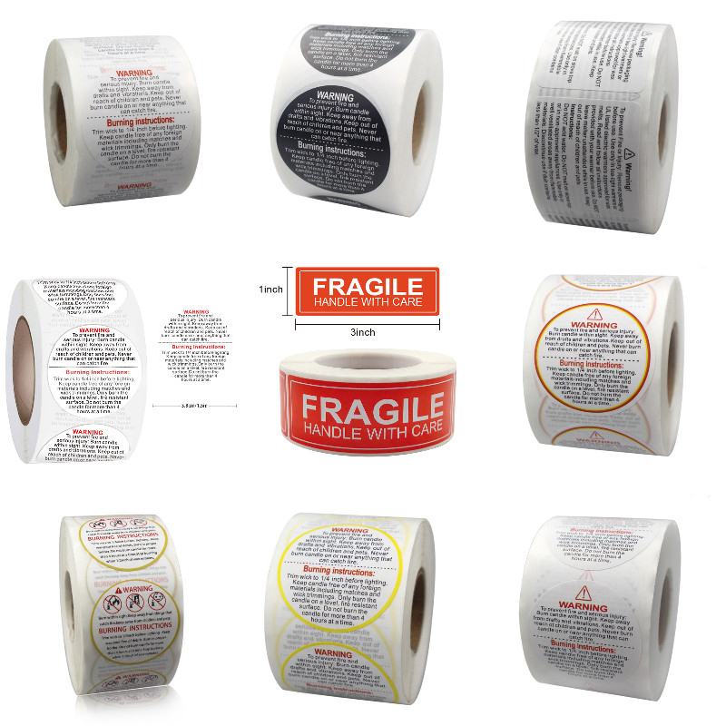 Candle Warning Label - 1Roll Fragile Stickers Candle Warning Label